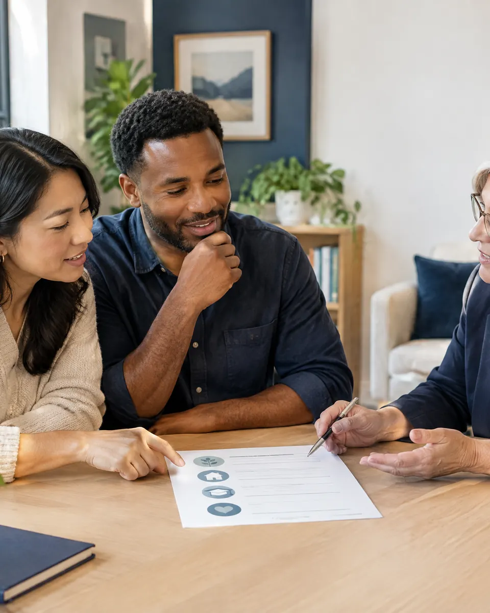 Couple discussing a credit and funding plan with an advisor